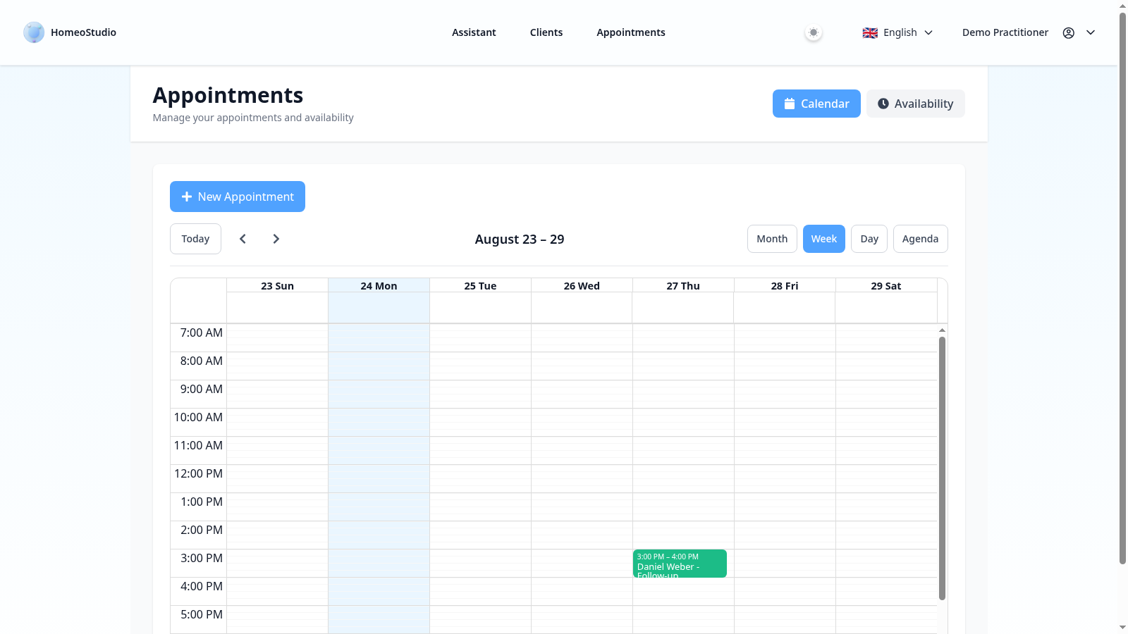 Weekly appointment calendar with a follow-up linked to the same client
